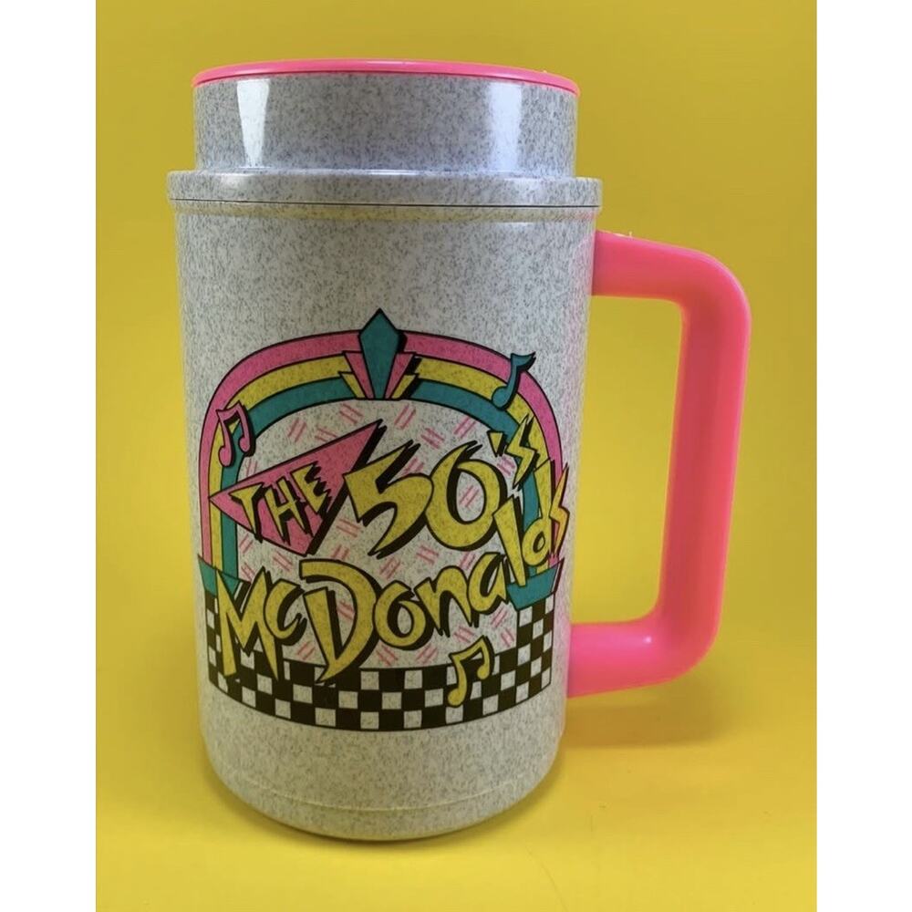 VINTAGE 90’s THE 50’s McDonald’s HOT PINK JUMBO TRAVEL MUG COFFEE CUP MCDONALDS